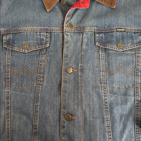 Wrangler blanket lined corduroy collar button down blue denim jean jacket - Picture 11 of 16